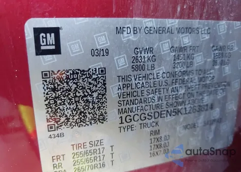 2019 Chevrolet Colorado Z71 z USA, uszkodzony, nr VIN 1GCGSDEN5K1263814